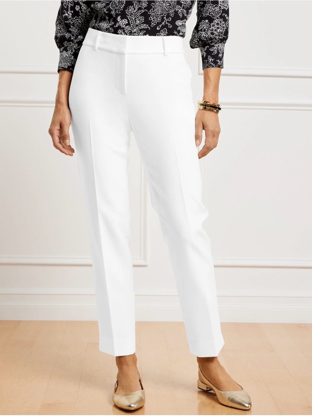 Talbots White Cropped Straight-Leg Dress Pants